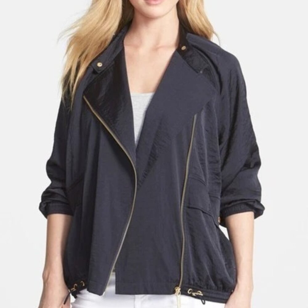 MICHAEL KORS Asymmetrical Oversized Zipper Front NAVY Jacket ( LARGE ) NWT $160 - Picture 1 of 7